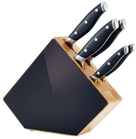 Richardson Sheffield Grand Chef - Bloc 5 couteaux de cuisine | Bloc Bimatière, Acier 13/C, Manches ABS, Office 9 cm, Utile 13 cm, Chef, Découper, Pain 20 cm
