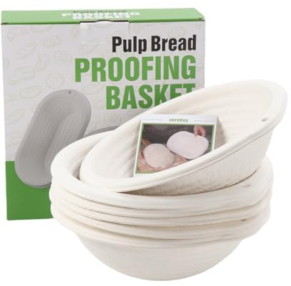 6 paniers de fermentation en pulpe 21,5 cm + 6 chemises en lin - Banneton pour pain au levain, idéal pour boulangerie maison et professionnelle