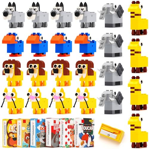 ESSALOO Mini Kindergeburtstag Gastgeschenke Spitzer, 24 PCS Animal Baustein-Spitzer für Kinder, Ideales als Give Aways & Mitgebsel Kindergeburtstag 7/8/9/10 Jahre für Jungen und Mädchen,Animal
