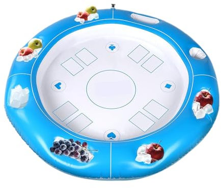 Hogvinnatil Schwimmender Pool Tisch - Aufblasbare Spielablage Für Karten - Tragbarer Spieletisch Für 4-6 Personen Mit Ablage Für Snacks & Getränke Für Camping, Garten & Freizeit