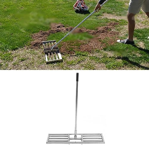 ZAICOLER Râteau de Nivellement de Pelouse, Râteau Télescopique en Acier Inoxydable à Long Manche, Niveleur de Pelouse avec Connecteur Central pour Pelouse, Ferme, Jardin, Parcours