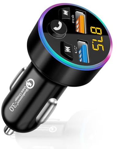 Adattatore per trasmettitore FM per auto, Bluetooth 5.0, 66 W, con caricabatterie rapido Dual USB, display di tensione LED, vivavoce, MP3/chiavetta USB, navigatore, compatibile con 12 V/24 V