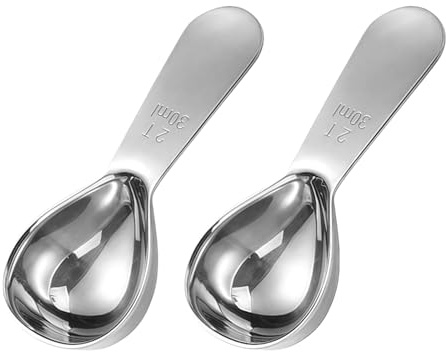 2 cucharas de café de acero inoxidable de 30 ml/2 cucharadas medidoras para café molido, leche en polvo e ingredientes para hornear (plateado)