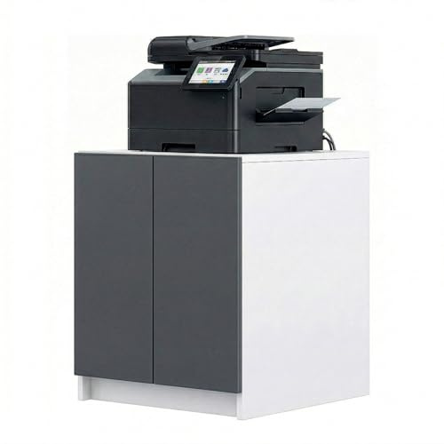 InnoFurn Druckerschrank Elona, Druckerkommode mit Soft-Close & Push-to-Open, Druckertisch, Büromöbel, Home Office & Büro, Weiß/Anthrazit matt (51 x 60,5 x 54 cm)