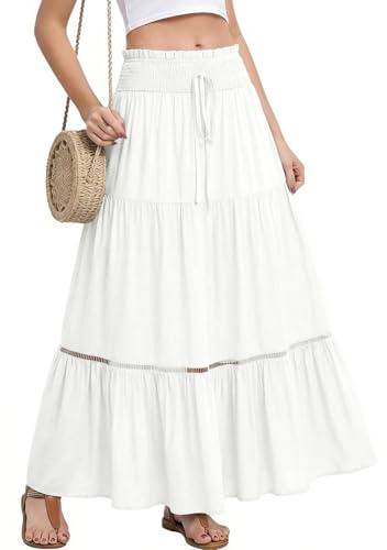 Fashora Jupe Longue d'été pour Femme Élastique Taille Haute Jupe Maxi Fluide A-Ligne Casual Élégante Jupe 2 en 1 Bohême Décontractée Vacances Plage
