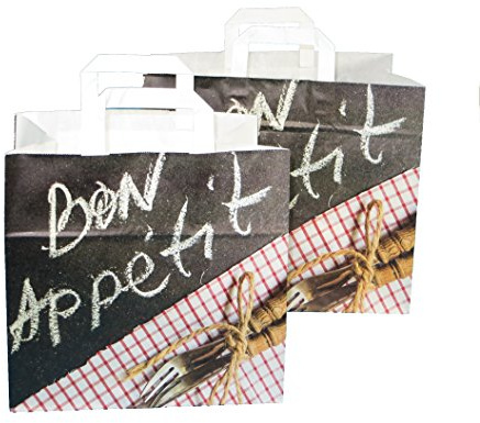 250 Papiertragetaschen Papiertüten Bon Appetit Fleischer Metzger Gastronomie Einkaufstüten Tragetaschen Papier 32+22x27cm