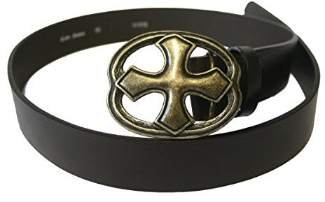 Dark Dreams Gothic Mittelalter Ritter schwarzer Gürtel Ledergürtel mit Gürtelschnalle Kreuz Kreuzritter altmessing, Länge:130