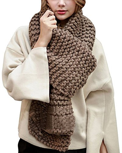 Hownew-X Damen Strickschal Lang XXL Warme Grobstrick Schal Oversize Winterschal, 190 x 32cm (One Size, Kaffeebraun)