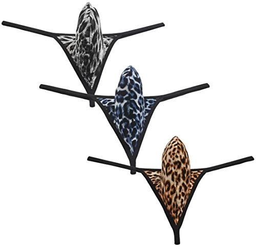 OROCOJUCO Men Contoured Micro Thong Underwear Pouch Leopard Mini Bikin String Tanga 3-Pack M