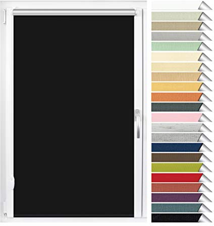 EFIXS Thermorollo Mini - Rollos nach Maß - 17 mm - Stoffbreite bis 110 cm, Höhe bis 220 cm - Hier: bis 80 cm x 220 cm (BxH) - schwarz (069) - OHNE Bohren + verstellbare Klemmträger & Magnete