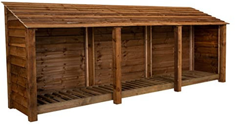 Arbor Garden Solutions wooden log store 4ft, firewood storage (W-335cm, H-126cm, D-88cm), brown finish (Without kindling shelf)