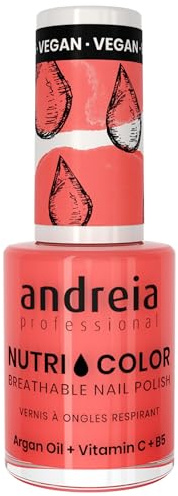 Andreia Professional NutriColor Breathable Nail Polish - Vegan and Cruelty-Free DIY Nail Art Nail Polish with Long Lasting Gloss Finish Colour NC15 Orange 10.5ml