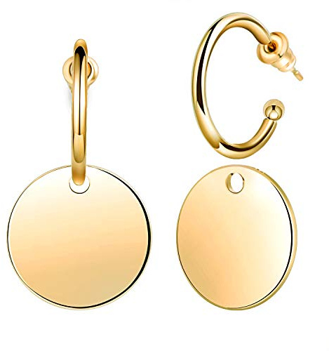 Feilok Damen Edelstahl Ohrringe Mode Ohrringe Kreis Metall Disc Cutout Ohrstecker mit Anhänger Geometrische Runde Ohrschmuck
