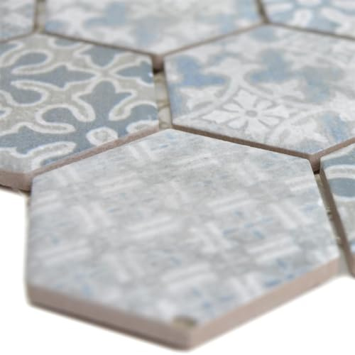 Keramikmosaik Fliesen Retro Vintage Optik Lawinia Hexagon Blau