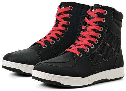 BORLENI Motorradschuhe Herren Sommer Motorradstiefel Männer lässige atmungsaktive Motorrad Sneaker reissverschluß mit Schaltpolster, rutschfeste Sohle Powersportschuhe Schwarz, 44