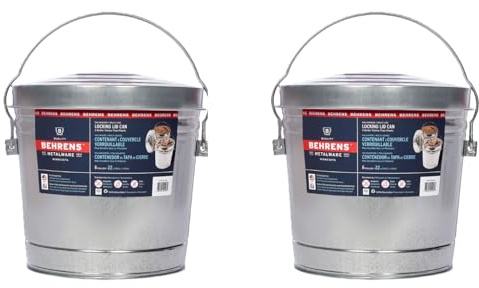 Behrens 6 Gallon Galvanized Steel Storage Can or Waste Bin w/Locking Lid & Handle (2 Cans, No Grip)