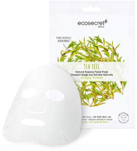 ECOSECRET SÉOUL - Masque Visage Coréen - Extrait Naturel Tea Tree - 100% Coton - Usage Unique - Purifiant - Protecteur - Assainissant - Tous Types de Peaux - Acide Hyaluronique - Tissu