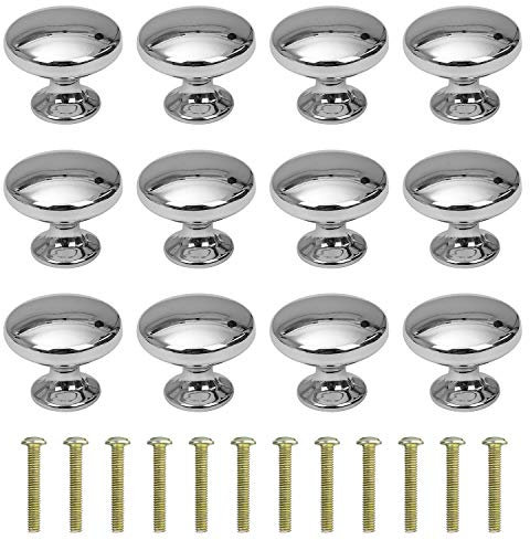 MengH-SHOP Pomelli per cassetti, rotondi, 30 mm, con vite in lega, per armadio, cassetto, cucina, 12 pezzi, argento
