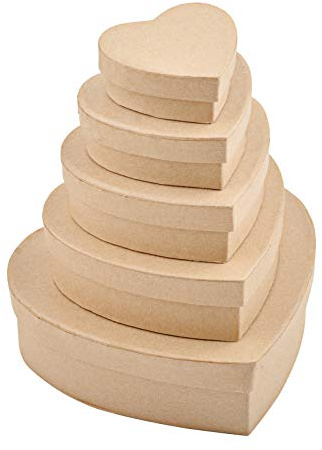 WANDIC Pappmaché-Box, Set mit 5 herzförmigen Mini-Kraftpapierboxen mit Deckel, ideal zum Basteln und Aufbewahren, Accessoires, Kosmetik, Schmuck, Geschenke, Zuhause