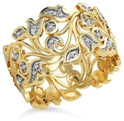 TJC Sterling Silver Leaf Vine Ring for Women 925 Nature Inspired Wide Band | Statement Thumb Ring with Diamond Accent, Ladies 925 Sterling Silver Ring, Nature Inspired, Gift for Her