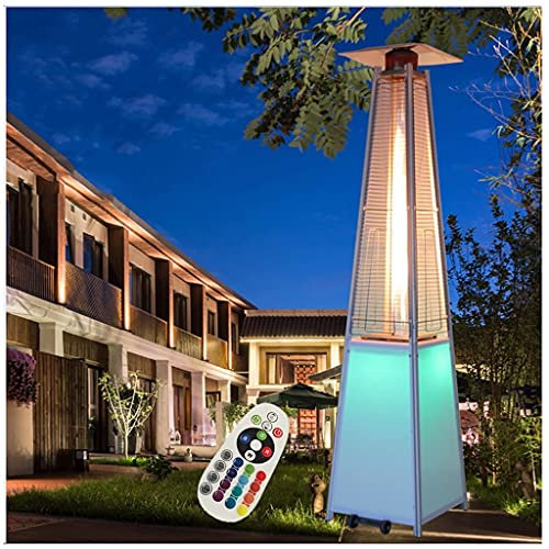 48000 BTU Pyramid Outdoor Propane Patio Heater with led Lights Glass Tube Flame, Wheels, Quick Pulse Ignition, Auto Shut Off Outdoor Heater Stove for Patio, Balcony,Veranda