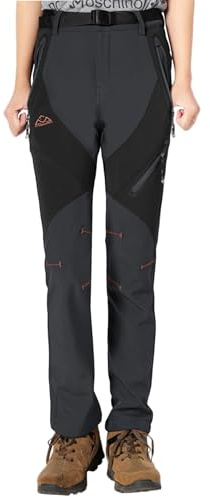 YSENTO Damen Skihose Outdoor Wanderhose Stretch Fleece Gefüttert Arbeitshose Verdickte Snowhose Trekkinghose(Dunkelgrau,XL)