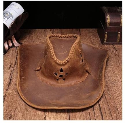 RHXWFDG Crazy Horse Cowboyhut aus echtem Leder für Herren und Damen Europa Handgefertigter Leder Retro Dome Cowboyhut für den Außenbereich
