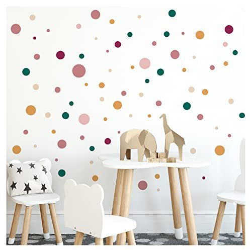 Little Deco 120 Punkte Set Wandsticker Kinderzimmer Kreise Pastell Altrosa grün Wandtattoo Wandaufkleber Dots bunt Babyzimmer Wanddeko DL896-2