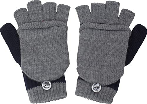 fashionchimp Kinder Halbfinger-Handschuh mit Kappe, warme Fäustlinge, Uni-Farben, Made in EU (Grau-Schwarz; Größe 5-6 Jahre)