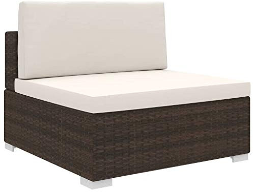Gecheer Mittelsofa Sofa Gartensofa Rattansofa Rattanmöbel Lounge mit Auflagen Poly Rattan Braun 70 x 70 x 52,5 cm