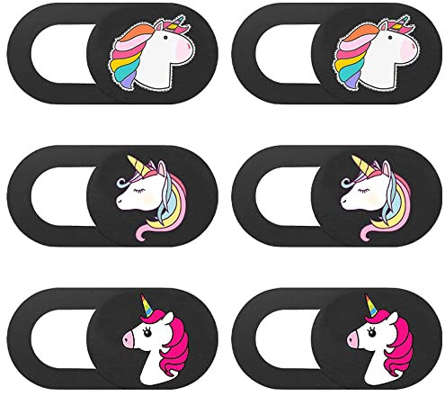 Set di 6 cover sottili per fotocamera, accessori per fotocamera, con graziosa protezione della privacy, design webcam per laptop, PC, MacBook, IMac, IPad, smartphone (gatto) (unicorno)