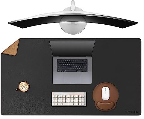 MAIDERN Schreibtischunterlage Kork & Leder 100 x 60cm, Doppelseitiges Schreibtischunterlage filz, Groß Mauspad xxl, Wasserdichte Schreibunterlage papier, Büro und Zuhause Tischunterlage (schwarz)