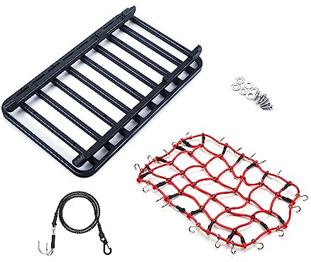 3 in 1 TRX4 Upgrades Metal Luggage Roof Rack with Elastic Tow Rope Cargo Net 1/10 RC Crawler Accessories (Black)