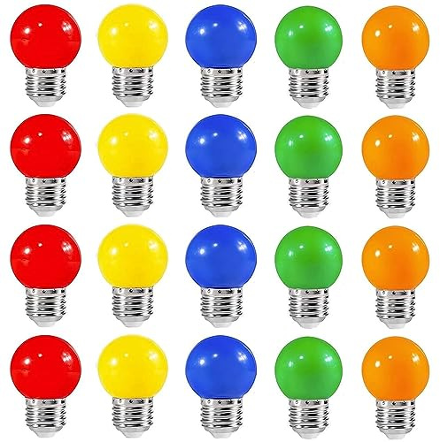 ZFQ Farbige 2W E27 G45 LED Glühbirne e27 Beleuchtung Leuchtmittel, Bunte Glühbirnen für Hochzeit Halloween Weihnachten Party Bar, Gemischte Farben Rot Gelb Blau Grün Orange 20 Stück