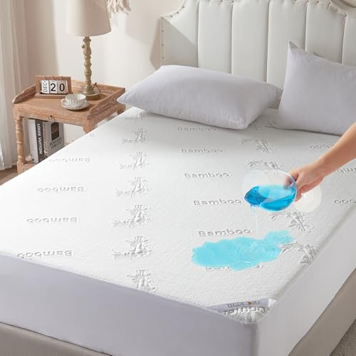 BEDLORE King Size Waterproof Mattress Protector Viscose Derived from Bamboo, Soft Mattress Cover Fitted with Deep Pocket 6-18, Breathable Noiseless Mattress Pad, Machine Washable(White)
