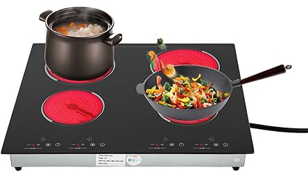 4 Burners Electric Ceramic Cooktop,110V Electric Stove Top Built-in Touch Control, 3000W 9 Heating Level Stove Countertop & Drop-in Cooktop W/Kid Safety Lock (No Plug)