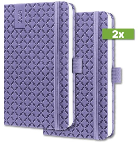 SIGEL J4124/2 Wochenkalender Jolie 2024, ca. A6, lila, Hardcover, Gummiband, Stiftschlaufe, Einstecktasche, 174 Seiten, aus nachhaltigem Papier, Terminplaner, 2 Stück