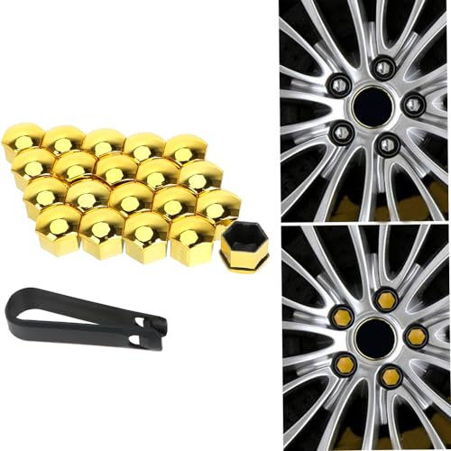HENAC 20 stück Auto Radschraubenkappen füR Nissan Bluebird Maxima Sylphy Qashqai Rogue Sunny Tiida, Radmuttern Staubschutz Kappen ZubehöR Radbolzen Schutz Cover Diebstahlschutz,A/Yellow-21mm