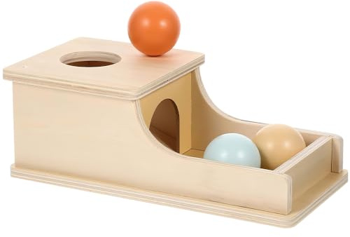 Lotvic Montessori Caja de permanencia de objetos, juguete de bola con cubo de actividad de madera, juguetes de 12 meses con 1 caja de caída de bolas y 3 bolas redondas, juguetes educativos Montessori