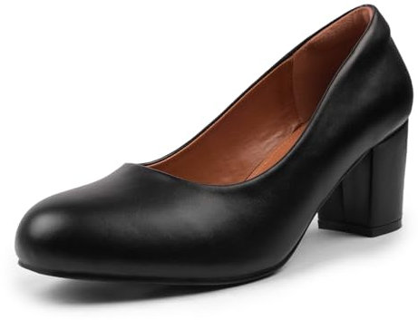 Womens Mid High Block Heels Court Shoes Slip On Mary Jane Ladies Comfort Support Work Pumps Formal Smart Office Evening Party Heeled Round Toe Chunky Heels Cushioned Wide Fit Cosy Lightweight Shoes