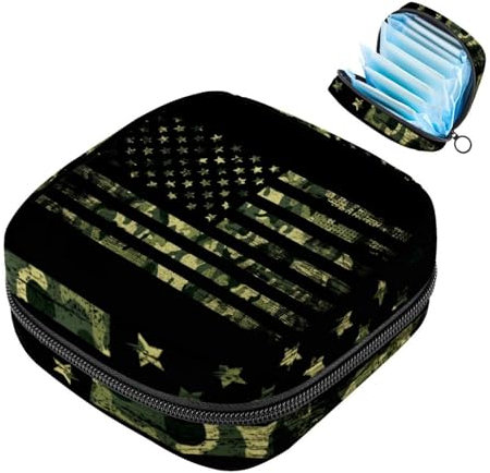 JAVENPROEQT 1 x Damenbinden Aufbewahrungstasche, große Damenbinden-Organizer, wiederverwendbar, erste Perioden-Tasche für Mädchen, Frauen, Damen, 17 x 17 x 12 cm, Retro-Flagge der USA