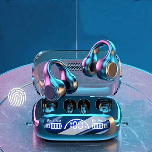 Wireless Bone Conduction Bluetooth Headphone,5.3 Bluetooth Open Ear Clip Earphones with LED Digital Display,Noise Cancelling,Waterproof Bluetooth Headphone for Running Sports Cycling Driving (B)