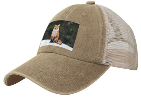 YWSOTRE Lustiger Fuchs Bedruckt, Trucker-Hüte, Cowboy-Mesh-Baseballkappe, verstellbare Klassische Papa-Hüte