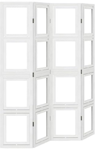 4-teilig Paravent, Sichtschutz klappbar Wall Raumteiler Stehend Trennwand Sichtschutzzaun Sichtschutzwand Raumtrenner Wohnzimmer, Weiß Massivholz Paulownia