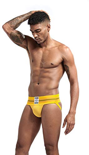 JOCKMAIL Tanga para Hombre Hombre Tanga Jockstrap Soporte Atlético con Suspensorio Ropa Interior de algodón (FR/ES, Letras, L, Regular, Regular, Amarillo)