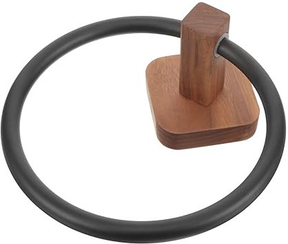 Hoement Wooden Towel Holder Bathroom Wall Mounted Towel Ring Black Single Rod Wash Cloth Hanger for Bathroom and Shower