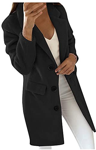 FUPODD Wintermantel Damen Lang Elegant Winterjacke Damen Warm Langer Trenchcoat Damen Mit Knöpfen Damenmantel Winddichter Mantel Damen Winter Wollmantel Frauen Umlegekragen Coat Einfarbige Cardigan