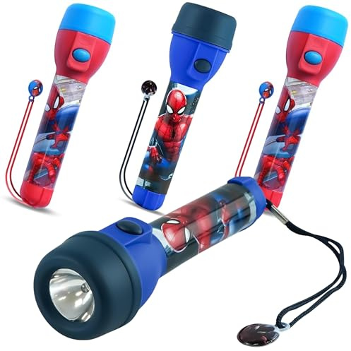 SRV Hub Lot de 4 grandes lampes de poche Spiderman à LED résistantes à l'eau pour enfants, garçons, veilleuse en plastique pour camping, randonnée, Noël et situations d'urgence
