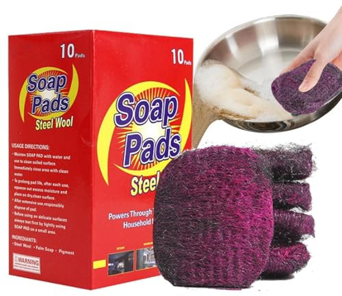 Seifenpads aus Stahlwolle, Küchenscheuerschwämme aus Stahlwolle - 10 x mit Stahlwolle und Seife gefüllte Pads für die Küchenreinigung,Entfernt hartnäckigen Schmutz auf der Herdplatte und hartnäckige F