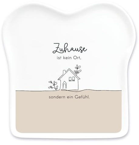Grafik-Werkstatt Schreibkram Manufaktur, Zuhause, Toastteller aus Porzellan | Frühstücksteller in Toastform, 15 x 15,5 cm - spülmaschinen- und mikrowellengeeignet, 19 Sprüche zur Auswahl